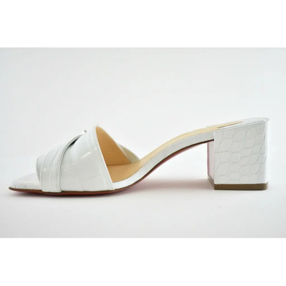 Christian Louboutin Lock Art 55 White Croc Block Heel Mule Slide Sandal Pump 36 - Picture 8 of 12
